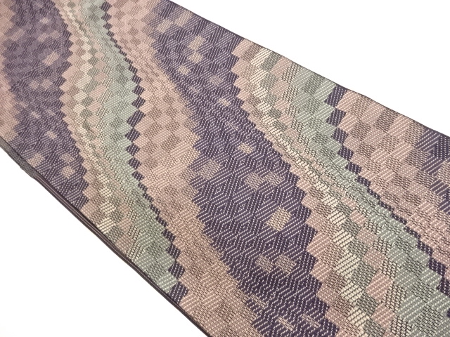 市松に斜め縞模様織出し名古屋帯